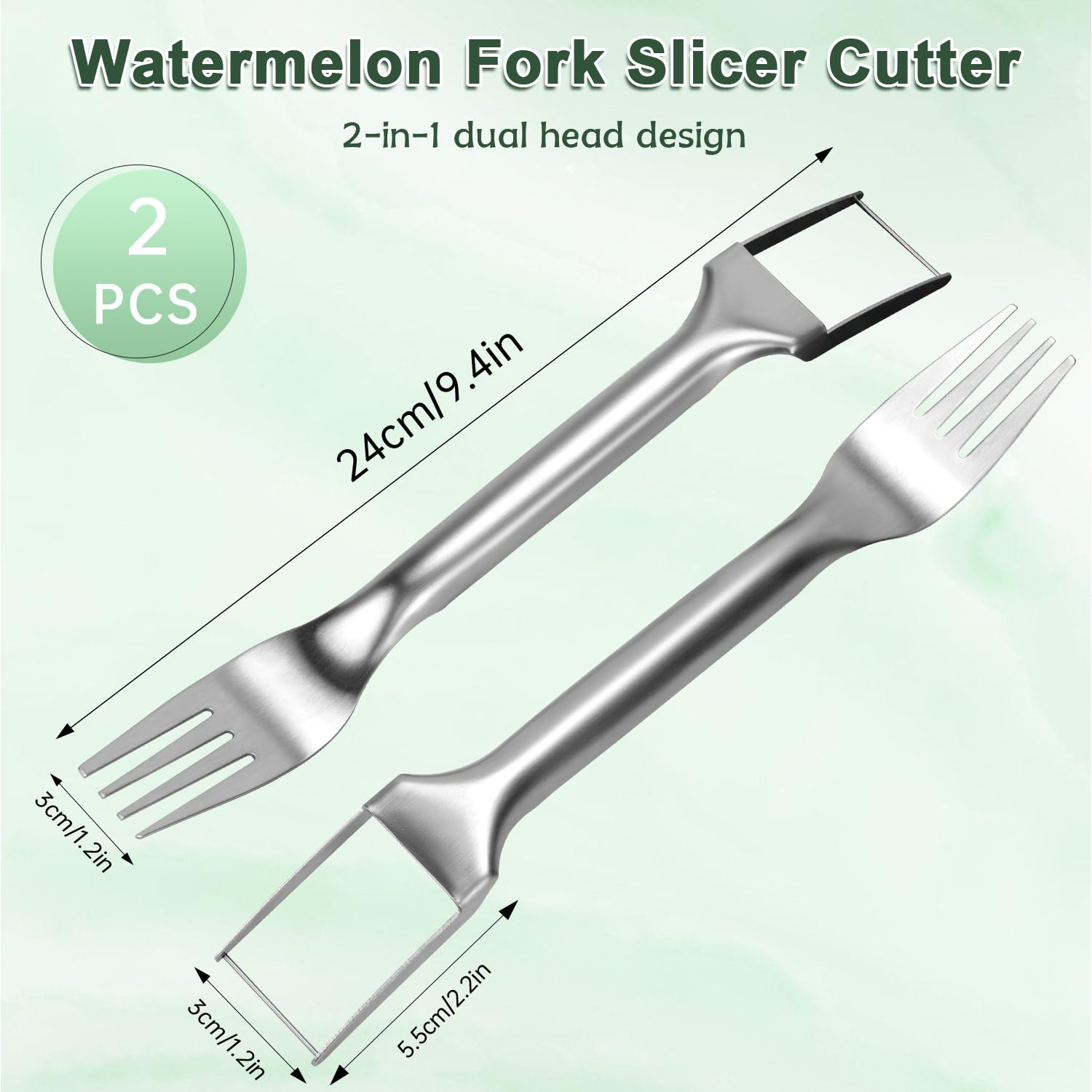 2-in-1 Stainless Steel Watermelon Slicer,Watermelon Fork Slicer Cutter,Portable Dual Head Cube Watermelon Slicer Knife,Fruit Forks Slicer Tool for Family Parties Camping Kitchen Gadget (2PCS)