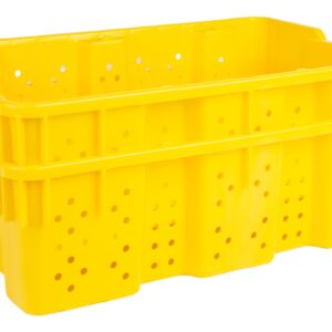 Hudson Exchange 24 x 16 x 7.3" (7.5 Gallon) Agricultural Nest and Stack Vented Crate Handled Storage Container Tote, Yellow (4 Pack)