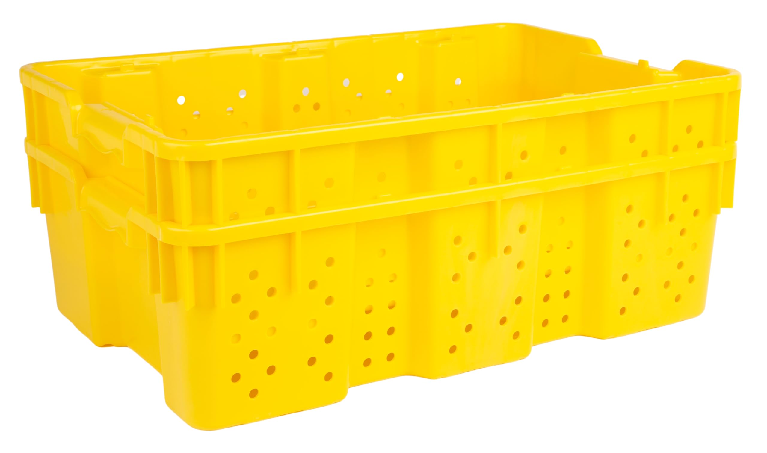 Hudson Exchange 24 x 16 x 7.3" (7.5 Gallon) Agricultural Nest and Stack Vented Crate Handled Storage Container Tote, Yellow (4 Pack)