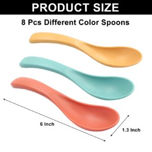 Murtenze 8Pcs Wheat Straw Soup Spoons Set, 6 Inch Colorful Unbreakable Ramen Spoons Portable Small Spoons Easy CleanDishwasher Safe(8 Colors)