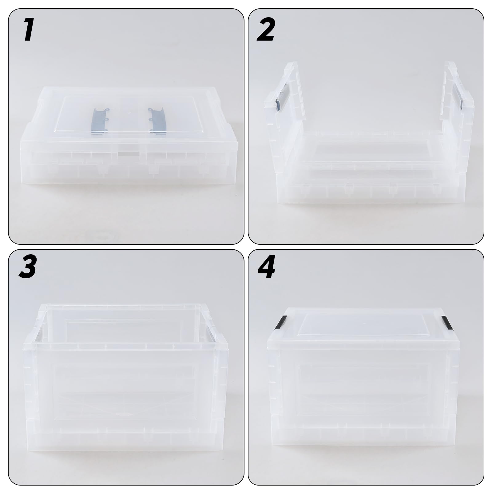 Esdiplot 4 Packs Clear Plastic Collapsible Storage Boxes, Folding Plastic Containers with Lids, 30 L