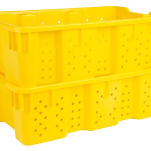 Hudson Exchange 24 x 16 x 7.3" (7.5 Gallon) Agricultural Nest and Stack Vented Crate Handled Storage Container Tote, Yellow (4 Pack)