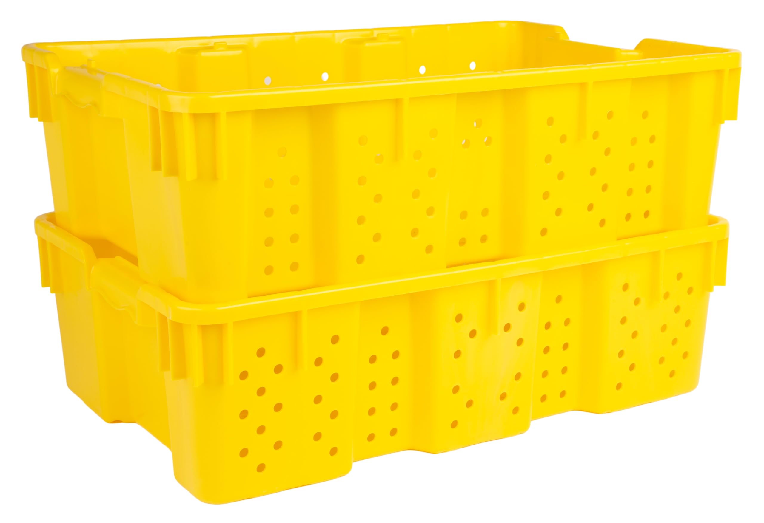 Hudson Exchange 24 x 16 x 7.3" (7.5 Gallon) Agricultural Nest and Stack Vented Crate Handled Storage Container Tote, Yellow (4 Pack)