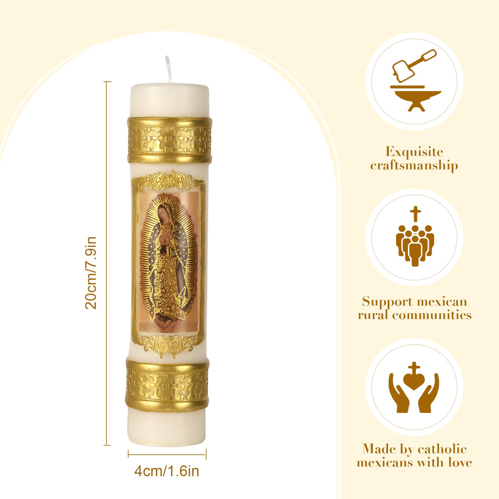 Religious Candles Catholic,Virgen De Guadalupe Prayer Candles for Church Baptism First Communion Wedding Mexican Gift,Cirios Religiosos Catolicos,Vela De Bautizo,Cirio Pascual Catolico 2024