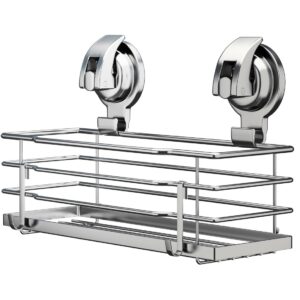 DOLRIS Shower Caddy, Suction Cup Shower Shelf with Hooks, Shower Organizer Rust Proof SUS304 Stainless Steel, Silver