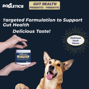 Dogletics Gut Health Probiotic & Prebiotic - 90ct Support Stomach Microbiome, Prevent Digestive Problems, Reduce Anal Gland Issues, Improve Immune Function and Overall Energy