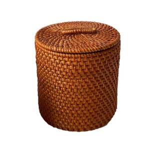 storage basket with lid,6x6inch rattan basket decorative boxes,handmade rattan storage cylinder wicker storage bin round rattan storage basket with lid household organizer box