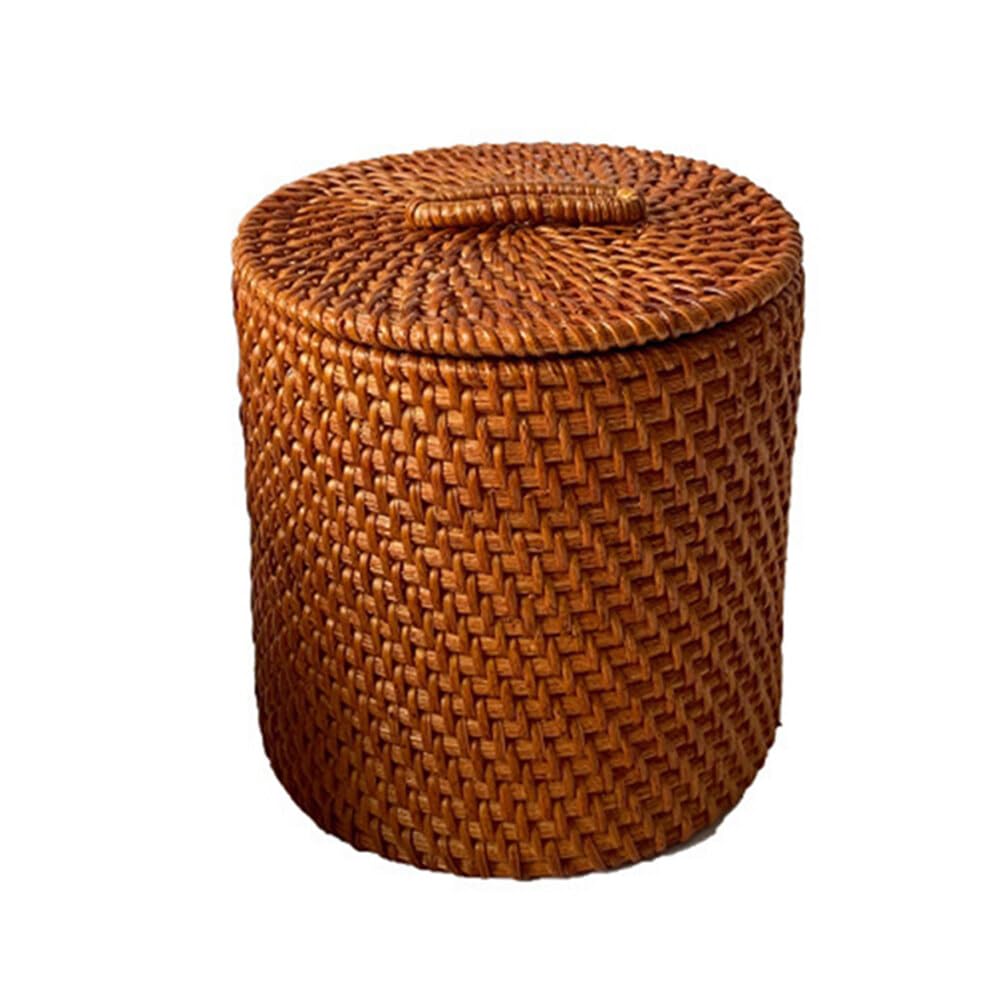 Storage Basket with Lid,6x6inch Rattan Basket Decorative Boxes,Handmade Rattan Storage Cylinder Wicker Storage Bin Round Rattan Storage Basket with Lid Household Organizer Box