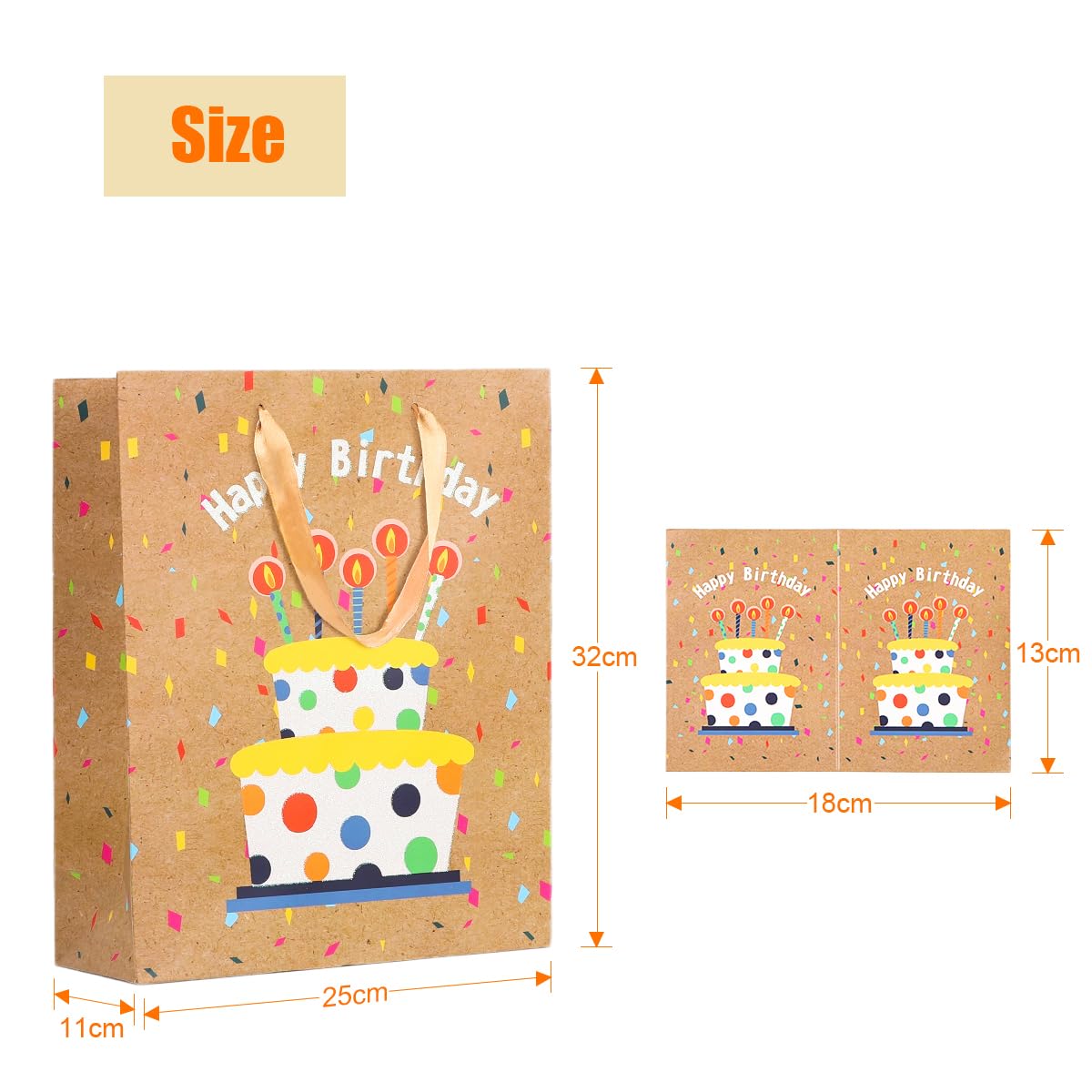 Dimetey 4Pcs 13'' Happy Birthday Gift Bags,4 Designs,Includes 4pcs Greeting Cards,Large Paper Birthday Gift Bag with Handles,Ideal for Kids Adults Birthday Party