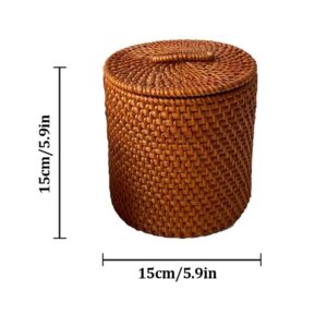 Storage Basket with Lid,6x6inch Rattan Basket Decorative Boxes,Handmade Rattan Storage Cylinder Wicker Storage Bin Round Rattan Storage Basket with Lid Household Organizer Box