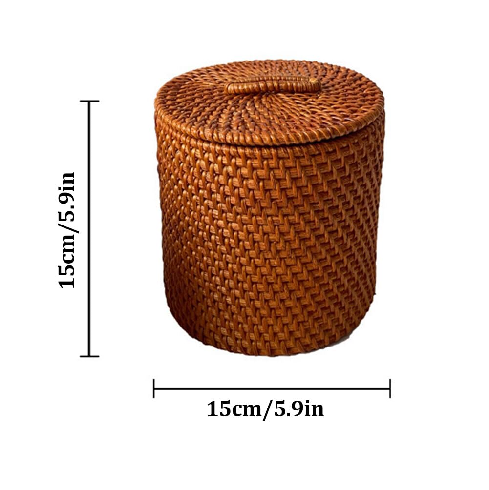 Storage Basket with Lid,6x6inch Rattan Basket Decorative Boxes,Handmade Rattan Storage Cylinder Wicker Storage Bin Round Rattan Storage Basket with Lid Household Organizer Box