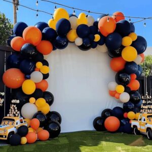 Race Car Balloon Arch - Blue Black Yellow Balloons Double Stuffed Black White Sand Yellow Balloons Navy Blue Orange Beige Balloon Garland Kit for Race Car Fire Truck Birthday Baby Shower Party Decor