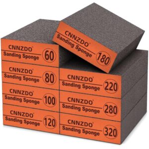 cnnzdo 8pcs sanding sponge, 60/80/100/120/180/220/280/320 coarse/medium/fine/superfinegrit sanding block, sandpaper sponge sanding blocks, hand sander sponges for drywall,metal wood polish,brush pots