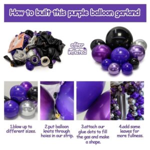 Purple Black Silver Balloon Garland - Double Stuffed Dark Purple Black Balloons Metallic Purple Silver Balloons Lavender Lilac Balloon Arch Kit for Birthday Baby Shower Anniversary Wedding Party Decor