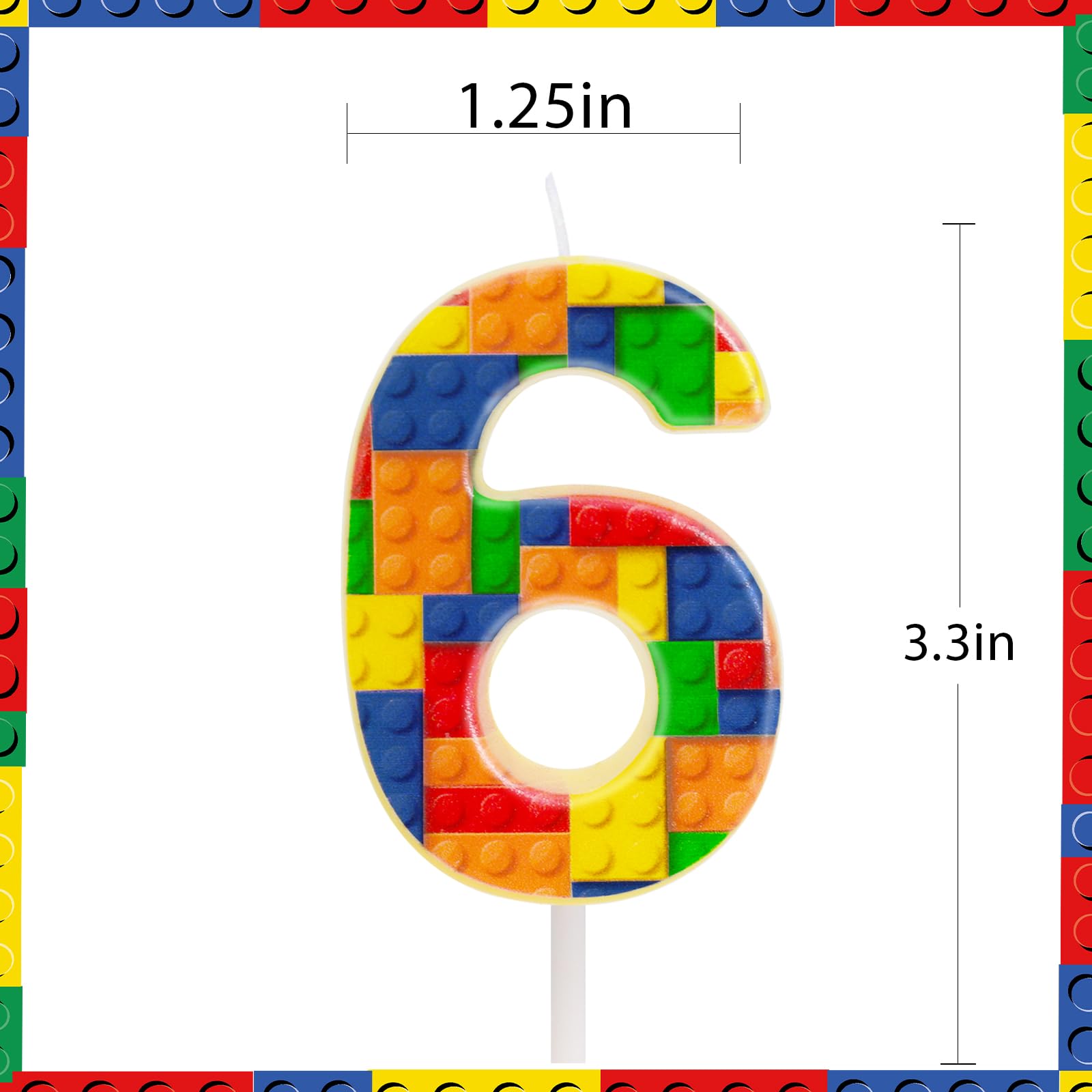 Building Blocks Birthday Cake Candle - Numeral Birthday Candles for Boys Girls, Building Block Candles Cake Topper Themed Party Cake Decorations (Number 6)