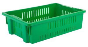 hudson exchange 20 x 13 x 5.6" (4.5 gallon) agricultural nest and stack vented crate handled storage container tote, green (1 pack)