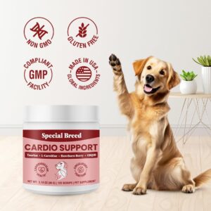 Special Breed Cardio Support for Dogs - Heart Health Support with Taurine, CoQ10, Organic Hawthorne Berry, Powder Supplement, 120 Scoops, 3.14 oz