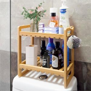 graceware over the toilet storage shelf with adhesive stickers, easy install 2-tier bathroom toilet shelf rack organizer, bamboo small bathroom above toilet storage rack for space saver