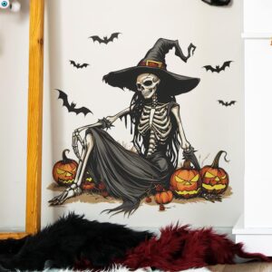 GGBOY Halloween Wall Decals, Skeleton Witch Halloween Wall Stickers Removable, Halloween Decals Halloween Wall Clings Scary Wall Decals Happy Halloween Window Door Wall Stickers Decal Decorations