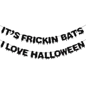 black glitter it's frickin bats i love halloween banner, halloween garland banner for halloween theme party decorations, halloween party supplies, home mantel wall window decor, haunted house decor