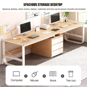 SUZEPER Two Person Desk with Drawers,Extra Long Desk with Storage Cabinet Shelf, Double Computer Gaming Desk, 2 Person Desk Writing Study Desk for Home Office Desk (200x50x73cm(79x20x29inch), C)