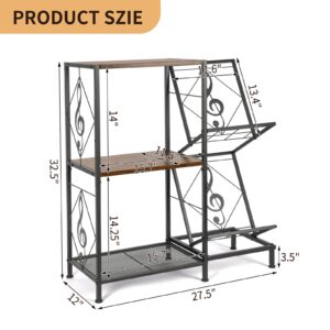 Record Player Stand, Record Player Table with Vinyl Record Storage, Turntable Stand with 2-Tier Vinyl Display Shelf & Metal Frame, Vinyl Record Holder for Living Room, Rustic Brown