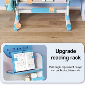 Kids desk and chair set,Premium Kids Study Desk Chair Set,Height Adjustable Children's Desk and Chair School Study Table Chair ,Ergonomic Desk Chair with Writing Board, Bookshelf and Drawer (Blue)