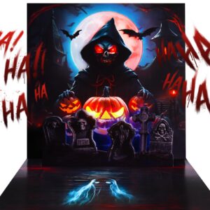 viviken pop up halloween cards, 3d popup happy halloween greeting card with lights and horror sounds - glowing skull, pumpkin, tombstone, moon - includes envelope and note card