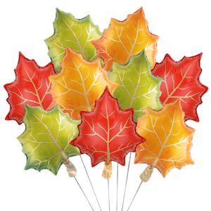 wrbajis 9pcs fall maple leaf balloons fall leaves foil balloons thanksgiving mylar balloon kit for festival holiday thanksgiving autumn harvest birthday wedding party decorations green yellow red