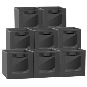 dimj storage cubes, cube storage bin, foldable storage cubes with window, closet storage bins with handle, 13.3 x 9 x 9 inch storage cubes for clothes, toys, books (black, 8 cubs)