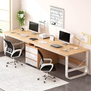 SUZEPER Two Person Desk with Drawers,Extra Long Desk with Storage Cabinet Shelf, Double Computer Gaming Desk, 2 Person Desk Writing Study Desk for Home Office Desk (200x50x73cm(79x20x29inch), C)