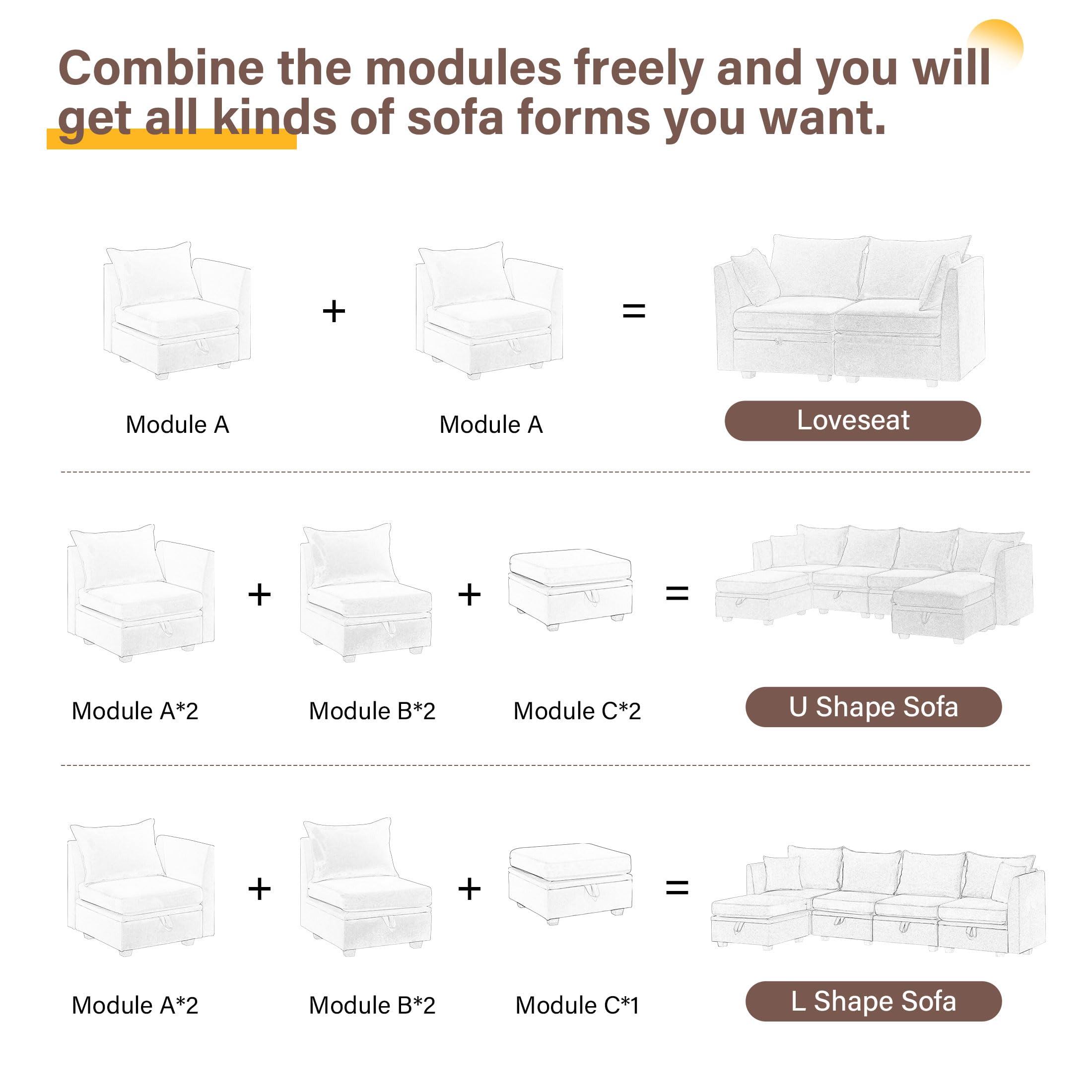 JMYMRY Modular Sectional Sofa, Convertible Sofa Couch with Storage, Flexible Modular Combinations Fabric Couch for Living Room (Beige, Ottoman Module)