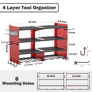 TomCare Power Tool Organizer Wall Mount 4 Layer Tool Storage Rack Heavy Duty Metal 6 Drill Holders Garage Tool Organizers and Storage Shelves with Screwdriver Holder Plier Holder for Garage Workshop