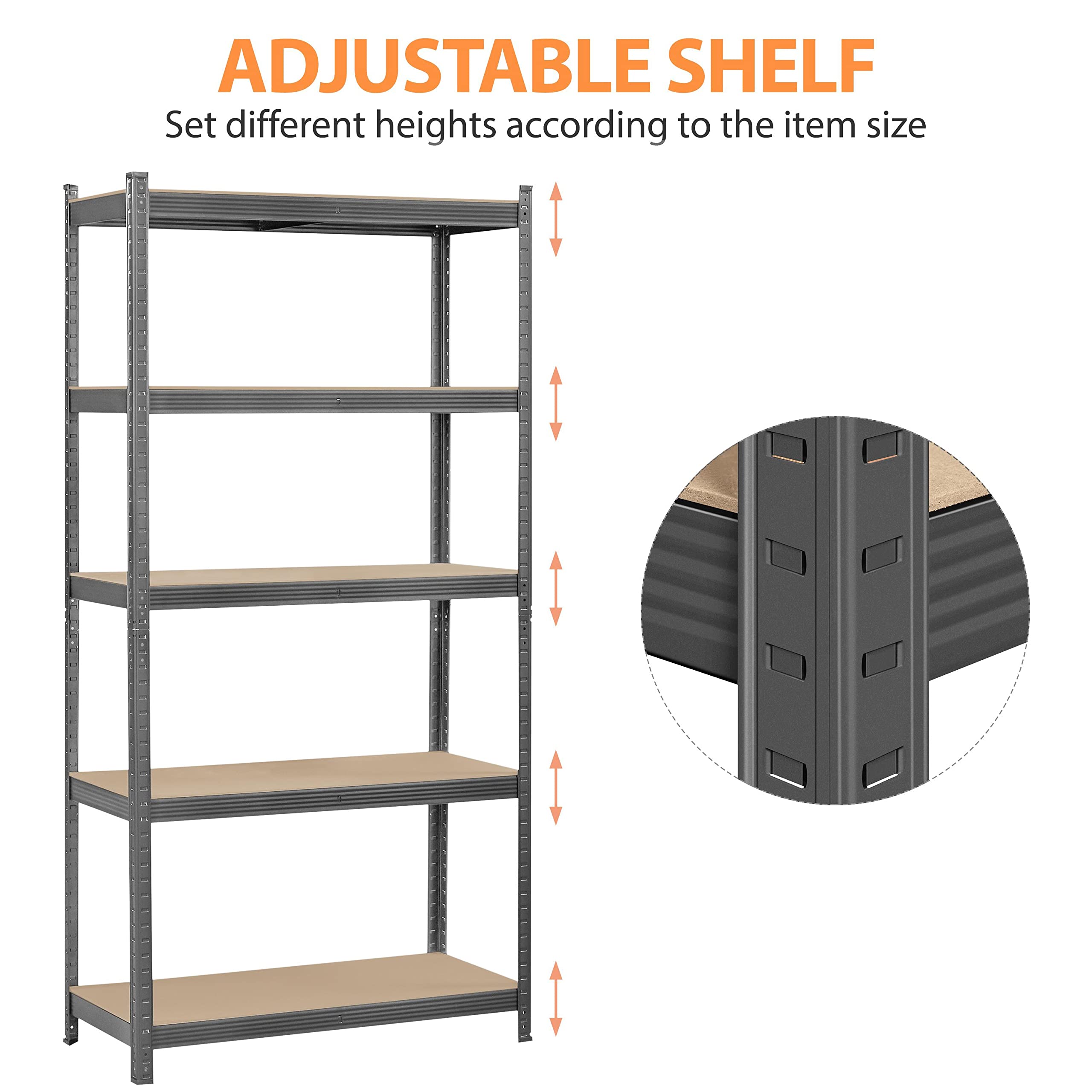 Yaheetech Standing Shelf Units, 5 Tier Storage Shelf, Heavy Duty Shelving, Adjustable Garage Shelves, Utility Rack Shelf Unit, Basement Warehouse Shed, 35.5″L × 16″W × 71"H - Dark Gray