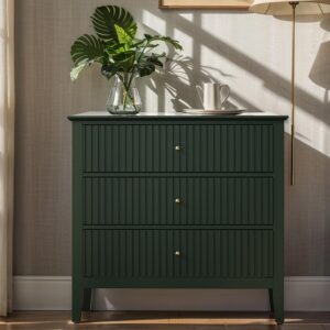 may in color green 3 drawer dresser, painted 30 inch tall wood nightstand with storage, wide modern chest of drawers with ball bearing slide for bedroom hallway living room entryway office