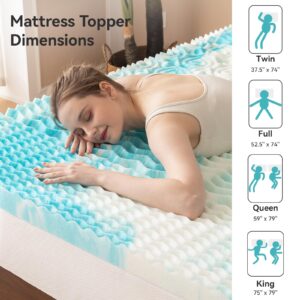 AMICLIBER 2 Inch 5 Zone Memory Foam Mattress Topper Full Size, Comfortable Mattress Topper for Back Pain Relief, Gel Infused Bed Topper, Blue