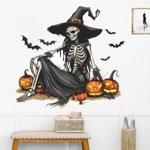 GGBOY Halloween Wall Decals, Skeleton Witch Halloween Wall Stickers Removable, Halloween Decals Halloween Wall Clings Scary Wall Decals Happy Halloween Window Door Wall Stickers Decal Decorations