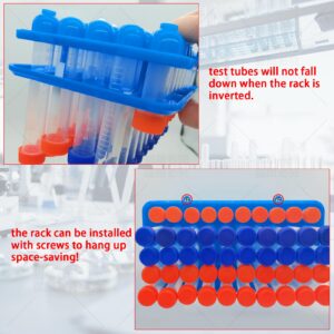 Saricho 50-Well Test Tube Rack for 5ml/10ml/15ml Tubes, Plastic Test Tube Holder with silicome pad,Pack of 3pcs(Blue Green Orange)