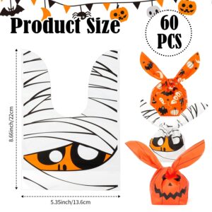 Halloween Treat Bags, Halloween Candy Bags, Halloween Trick or Treating Bags, 60PCS Small Plastic Halloween Cookies Gifts Snack Goodie Bags for Trick or Treat, Halloween Party Decoration Supplies