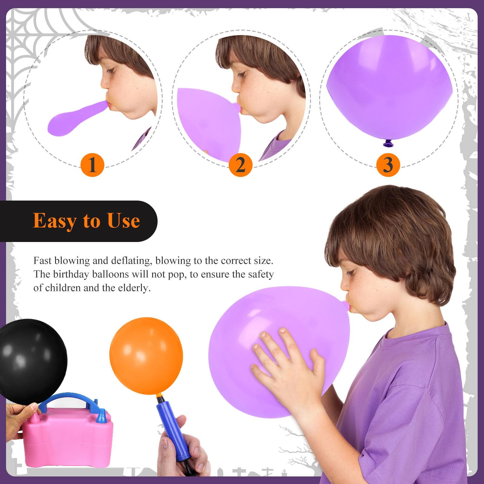 MCPINKY Halloween Balloons Set, 110PCS Halloween Balloons Black Purple Orange Latex Balloons for Halloween Anniversary Graduation Decoration 12 Inch