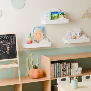 Beskadi Cloud Shelves for Kid’s Room, 13’’ Long Nursery Wall Deor Set Of 3, White Cloud Bookshelf Floating Shelf, Figure Shelf Wall Mounted, Cute Decorative Cloud Wall Shelf for Toys, Plants & Storage