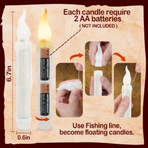 Halloween Decorations - 12PCS Floating Candles with Wand Remote, Magic Hanging, Battery Operated Flickering Warm Light Flameless LED Taper Candles for Table Indoor Outdoor Birthday Christmas Party