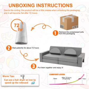 Modular Kids Play Couch for Playroom,10 in 1 Multifunctional Kids Foam Couch，Toddler Couch Building Fort,Child Sectional Sofa,Kids Sofa Couch for Toddler and Baby Playing,Boost Creativity,Gray