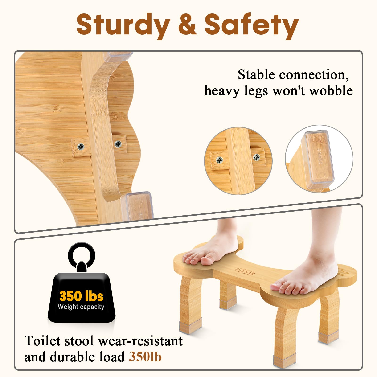 UTCG Bamboo Toilet Stool for Bathroom - Promotes Healthy Digestion, Non-Slip Design, 8 Inch Height, Ideal for Potty Training and Adults