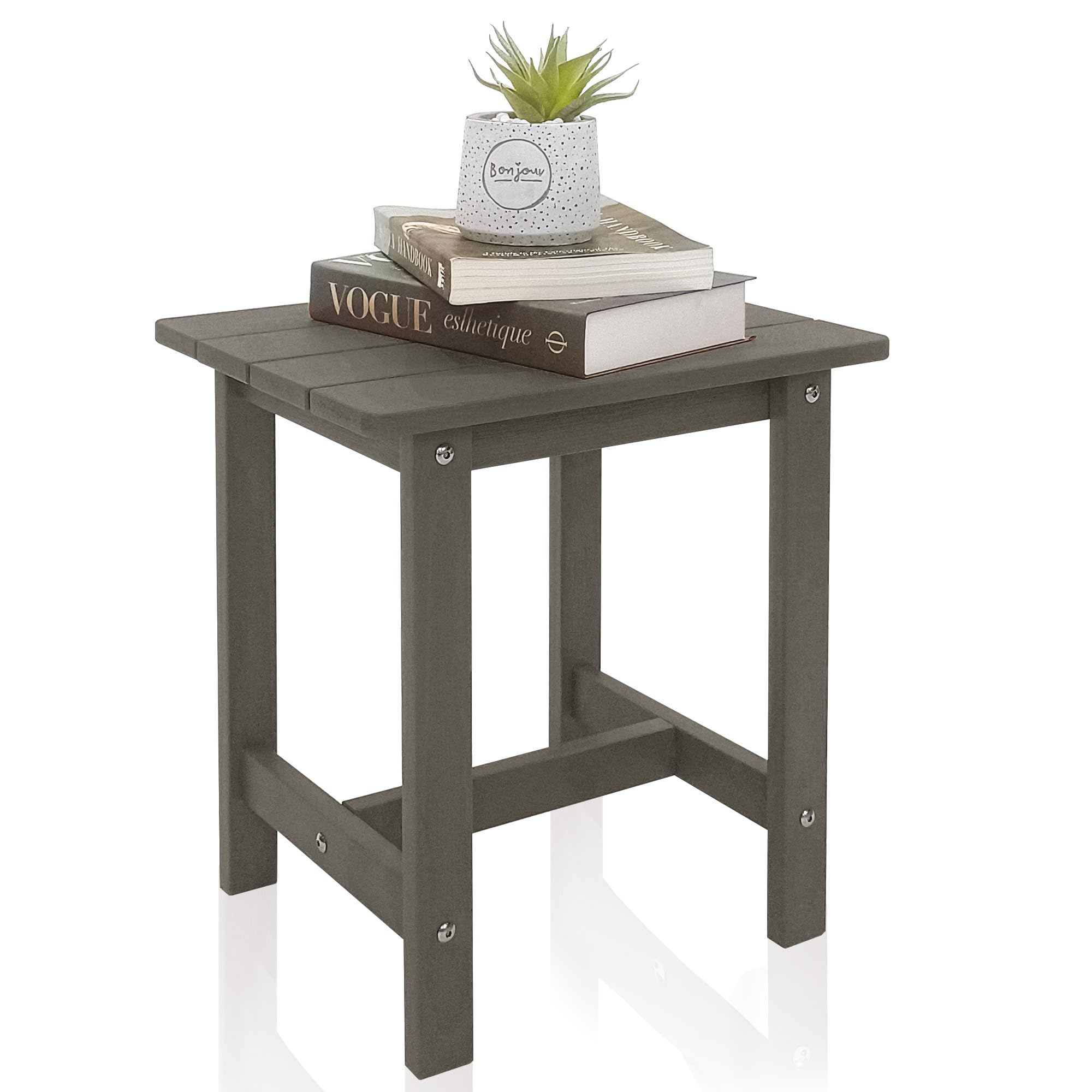 juserox Outdoor Side Table, Adirondack Small Patio Table, Plastic Small Outdoor Table, HDPS Side Table for Pool, Balcony, Porch, Deck, Backyard, Indoor or Outdoor Use, Grey