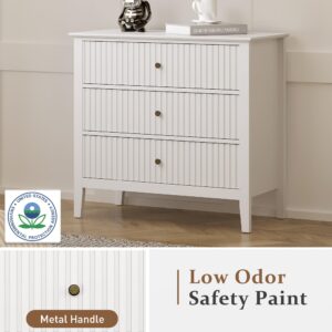 May in Color White 3 Drawer Dresser, Painted 30 Inch Tall Wood Nightstand with Storage, Wide Modern Chest of Drawers with Ball Bearing Slide for Bedroom Hallway Living Room Entryway Office