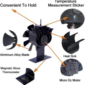 ToolTronix 8-Blade Heat Powered Stove Fan for Wood/Log Burner/Fireplace increases 80% more warm air than 2 blade fan…