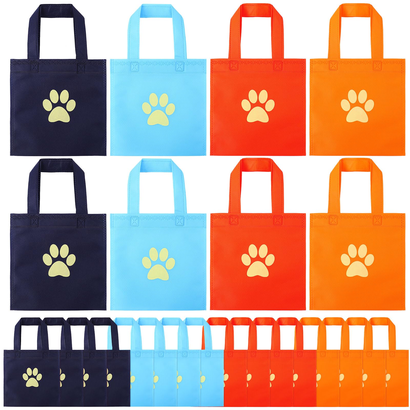 Aliceset 24 Pcs Dog Gift Bags with Handles 7.8 x 7.8 Inch Paw Print Bags Non Woven Cartoon Dog Party Favor Bags Paw Goodie Bags Reusable Paw Print Treat Bags for Dog Puppy Birthday Party Supplies