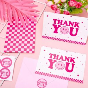 Whaline 20 Set One Happy Dude Thank You Greeting Cards with Envelopes and Stickers Hot Pink Smile Face Thank You Cards for Back to School Wedding Baby Shower Graduation Baby Bridal Birthday