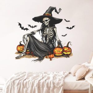 GGBOY Halloween Wall Decals, Skeleton Witch Halloween Wall Stickers Removable, Halloween Decals Halloween Wall Clings Scary Wall Decals Happy Halloween Window Door Wall Stickers Decal Decorations